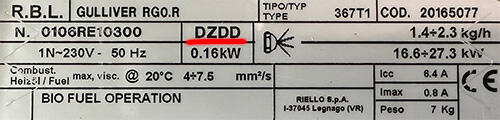 Typeskilt eksempel - Riello - 2022
